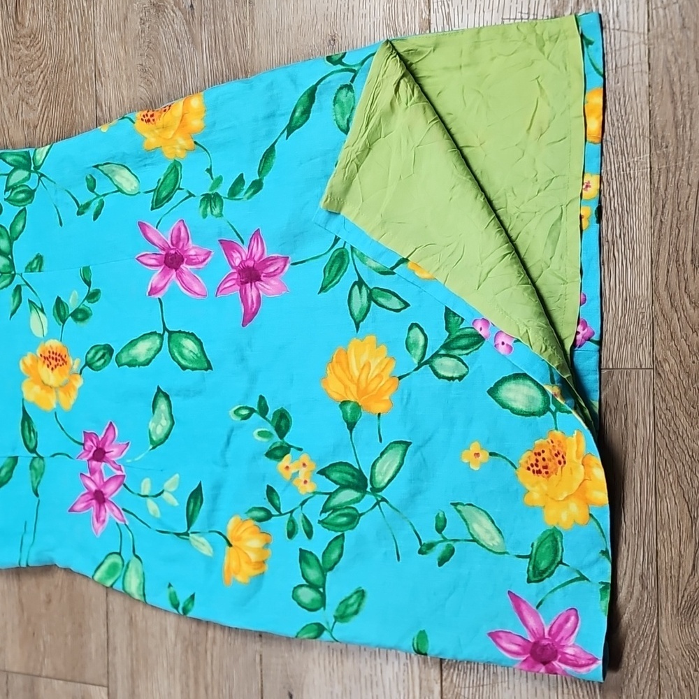Talbots 100% Linen Bright Aqua Pink Yellow Floral Print Sleeveless Sheath Dress - Picture 10 of 16